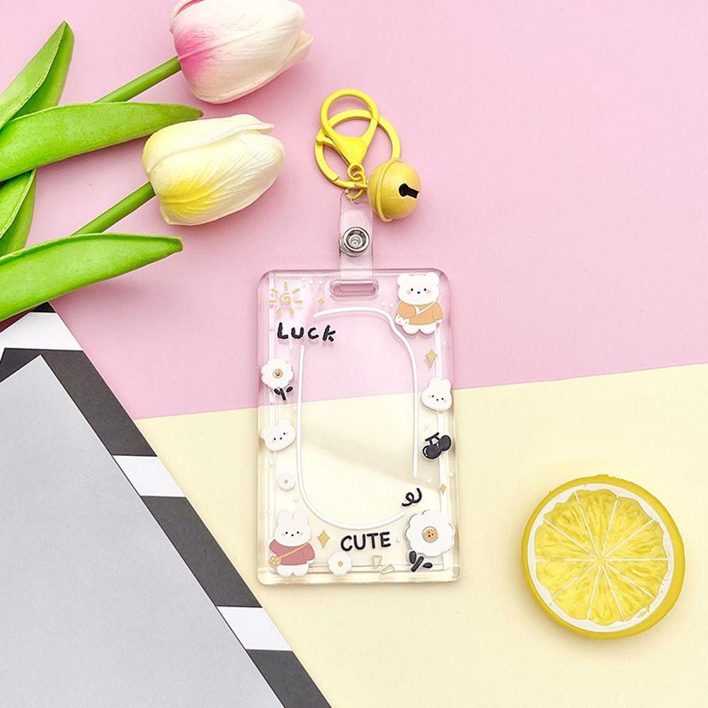 Bear Cartoon Acrylic Card Holder Rabbit Lanyard Bus Card Box Cute Rabbit Card Case Outdoor