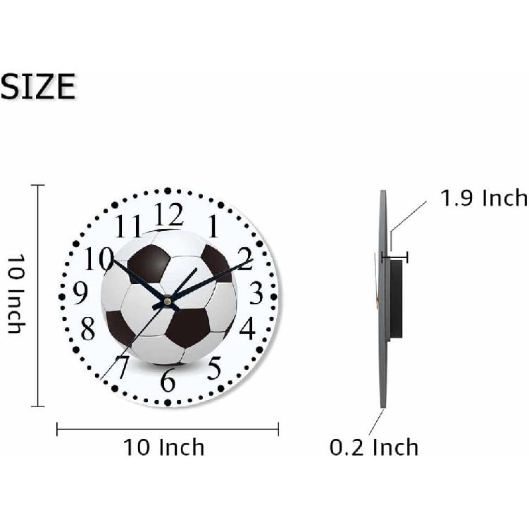 Clock Soccer Ball Pattern Wall Clock 10 Inch Silent Non-Ticking Clocks Battery Operated for Home Living Laundry Room Kitchen Bedroom Office