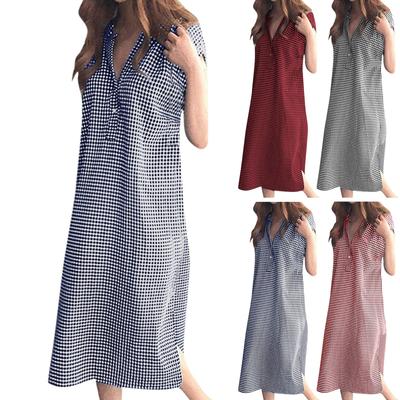 Abito da Sera Estivo da Donna Scollo a V Spacco Laterale Abito Camicia a Quadri