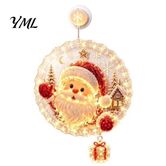 Party Atmosphere Light Christmas Suction Cup Window Light, Santa Claus Xmas Tree Warm Glow Home Decor Snowman Glass Ornament, Holiday Acrylic Hanging