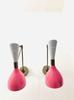 Mid Century Italian Brass Wall Sconce: Pink & White Diabolo Lamp