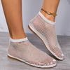 Womens Shallow Slip-On Sandals Mesh Breathable Luxurious Rhinestone Designer Fashion Round Toe Women's Shoes Non-Slip Flat Shoes