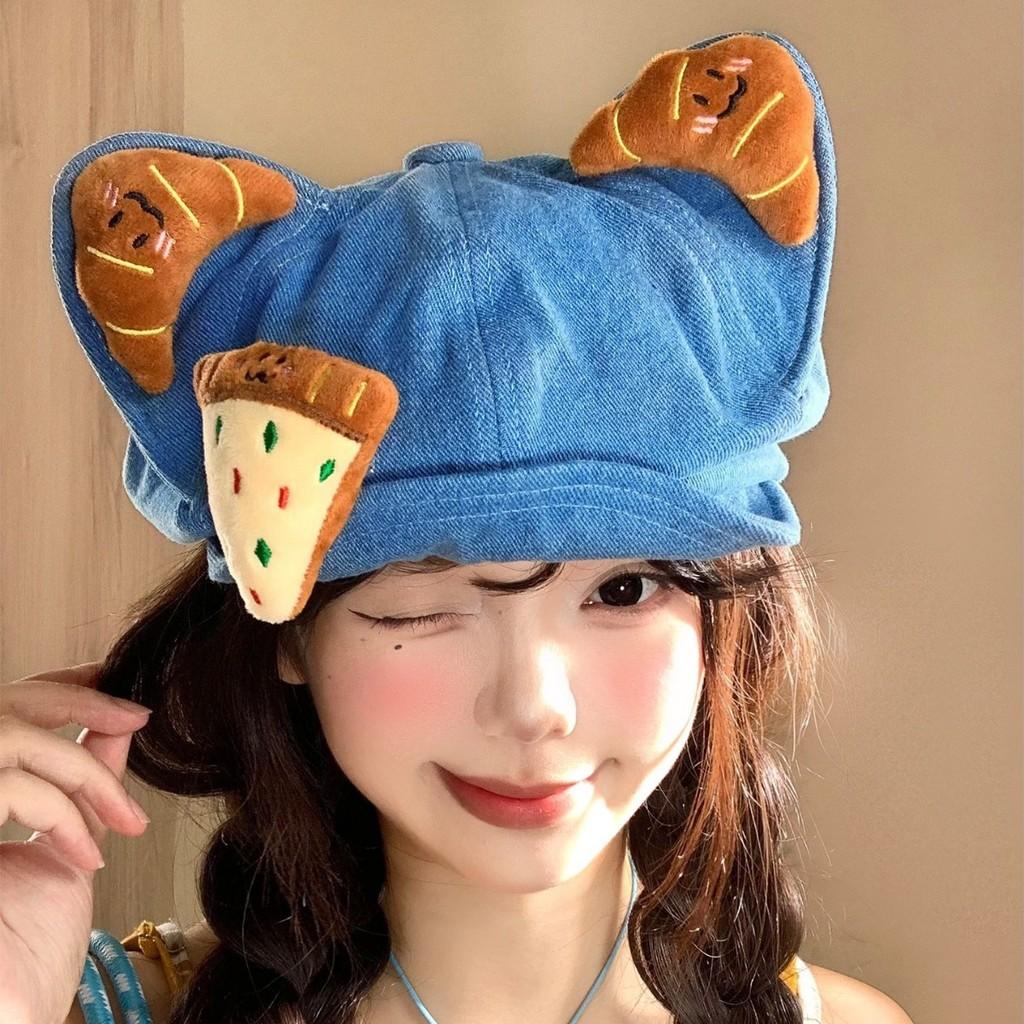 Cat Ear Beanie Hat For Women Cotton Cute Cartoon Adjustable Beret Fashion Accessory Summer Winter