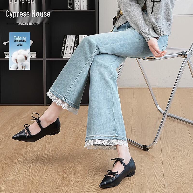 Sybyl Women s Retro Lace Patchwork Washed Cropped Flare Jeans L