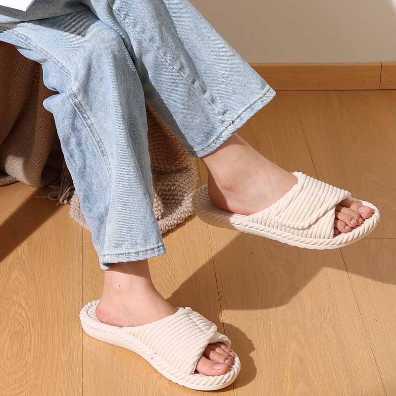 Fashion LItfun Fuzzy House Slippers Women Four Season Warm Cotton Slippes Open Toe Bedroom Slides Outdoor Faux Fur Lining Plush Slippers