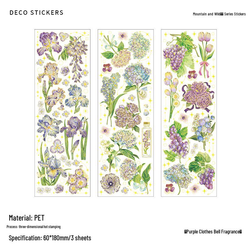 Infeel.Me 3D Hot Stamping PET Stickers: Mountain & Wild Roar Series - Retro Plant Journal Stickers (4 Styles)