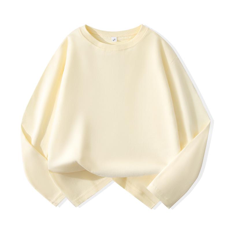 Kids' Solid Color Long-Sleeve Cotton T-Shirt for Boys & Girls, Customizable Base Layer for Older Children