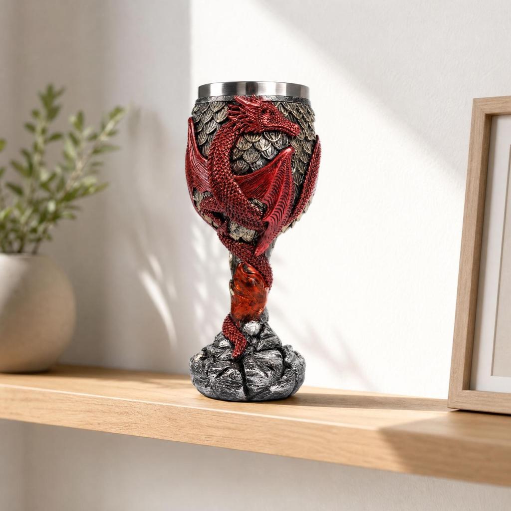 Resin Goblet with Stainless Steel Interior Decorative Dragon Embossed