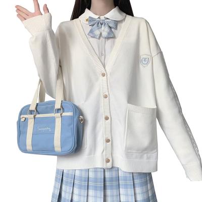 TTYAO REII Knit Cardigan for School JK Long for Cold Weather All Year Simple Solid Color Uniforms, V-Neck, Gray, Sleeves, Cotton, Girls, Protection,