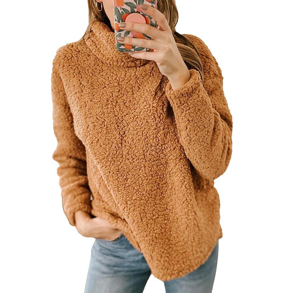 Mädchen Einfarbig Plüsch Rollkragen Damen Lässige Mode Top Hoodie