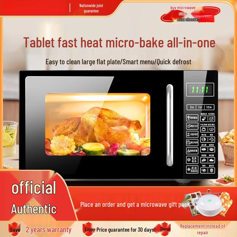 Smart Flatbed Microwave: Compact All-in-One Lightwave Oven with Micro-Steam-Bake, Timer, and Reservation Features