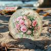 Vintage Round Metal Sign Aluminum Wall Art Floral Plate Retro Home Decor