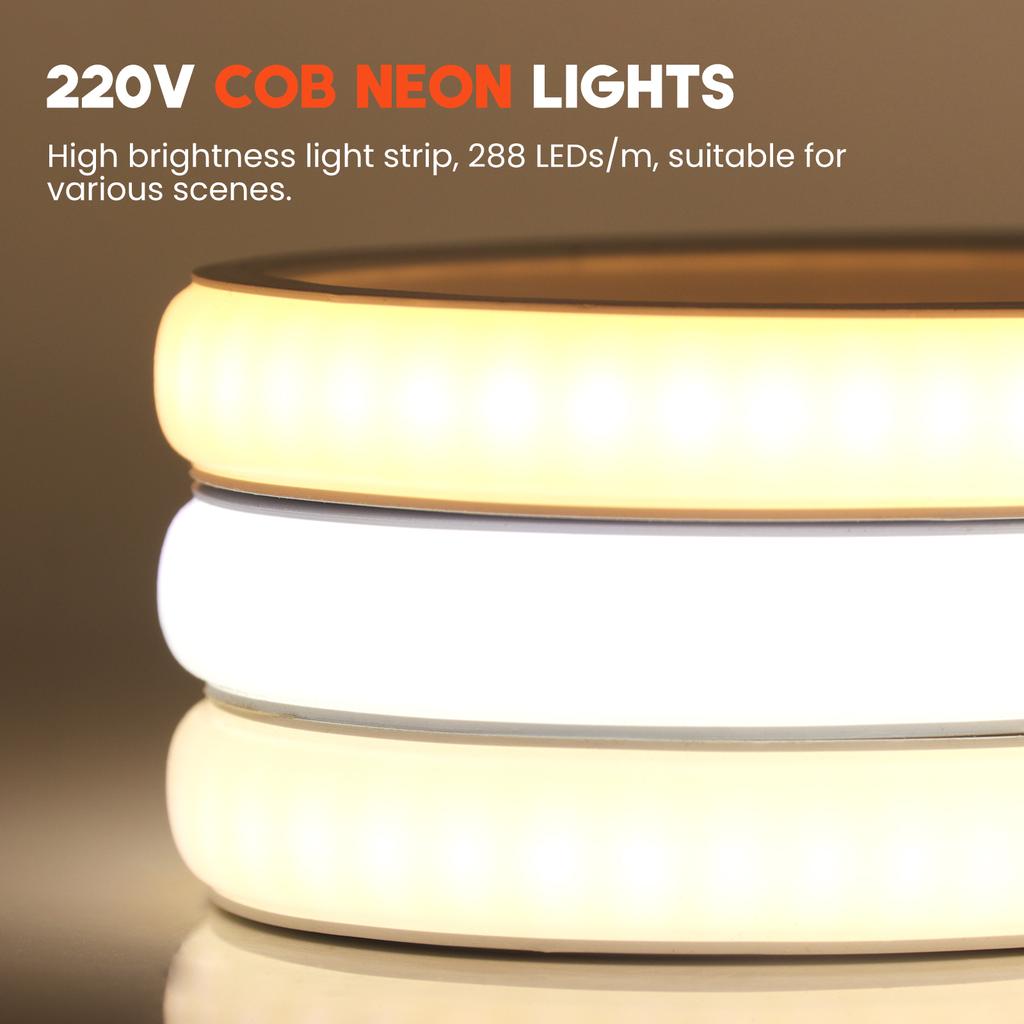220V COB LED Strip IP67 Waterproof 288LEDs/M Wall Touch Remote WiFi Bluetooth Dimmable Neon Rope Light Warm/Natural/White Light