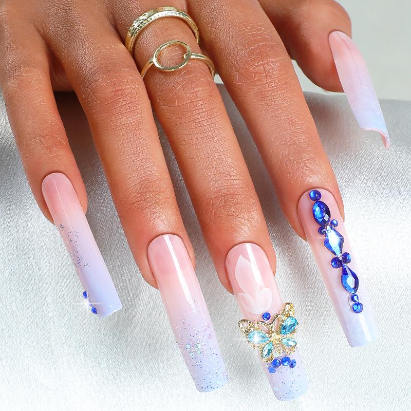 

2024 Trendy Handmade Long Sapphire Blue Butterfly Nail Accessories