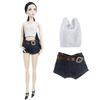 O Neck Sleeveless White Tops + Short Jean Pants Clothes for Barbie Doll 1/6 BJD Doll Clothes Doll House Accessories Kid Toy Girl