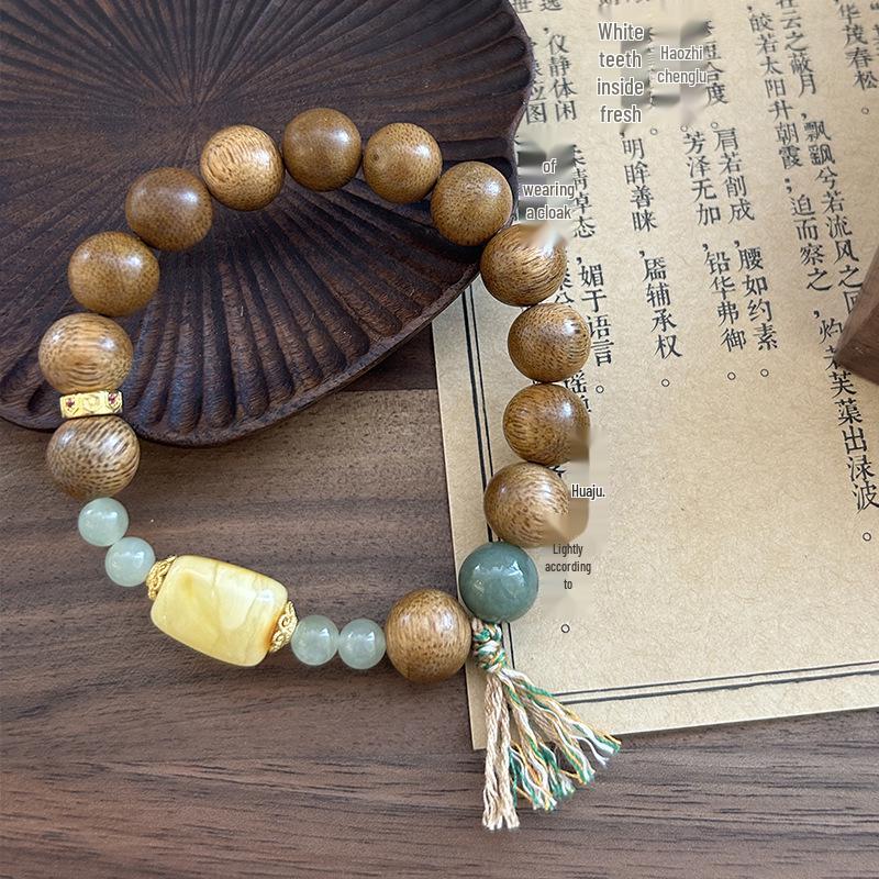 Bracelet Qiaoen Bois d'Agar & Jade Hetian pour la Stabilité Émotionnelle des Femmes