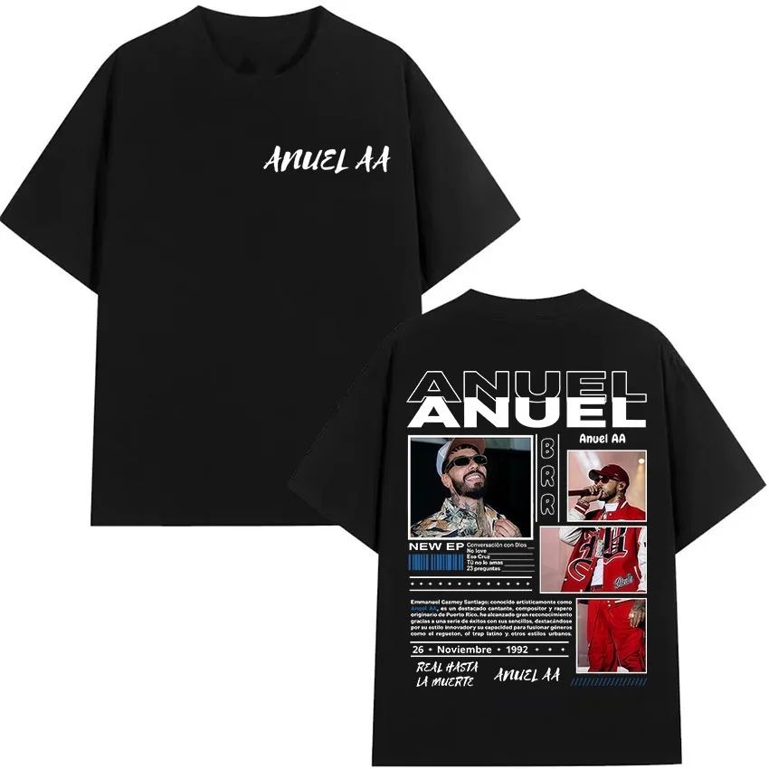 Hip Hop Gothic T-Shirt Rapper Anuel AA Real Hasta La Muerte Tour New Album T-Shirt Print Cotton Short Sleeve T-Shirt Unisex