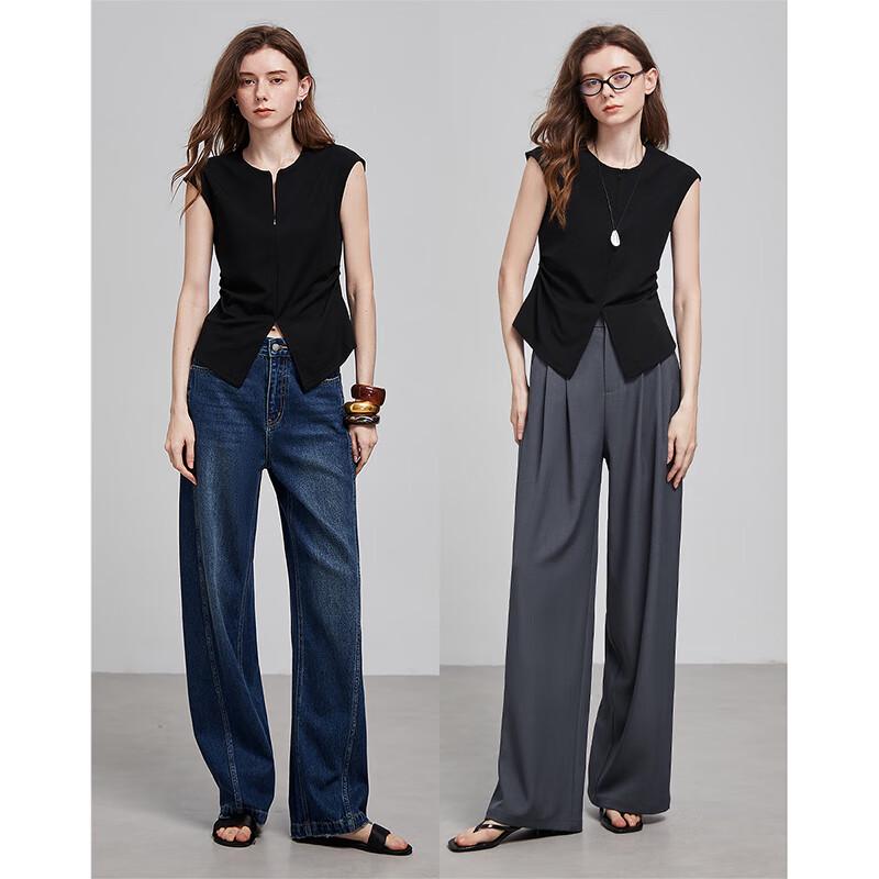 Chuyu Women's Wide Shoulder Front Slit Short Sleeve T-Shirt