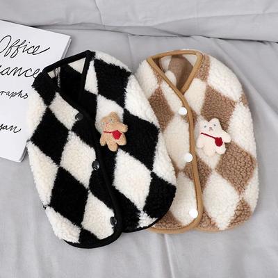 Luxury Style Plaid Fleece Pet Puppy Clothes Small Dog Coat Jacket Cute Bear Vest Cat Clothing Winter Pet Outfits Yorkies Costume