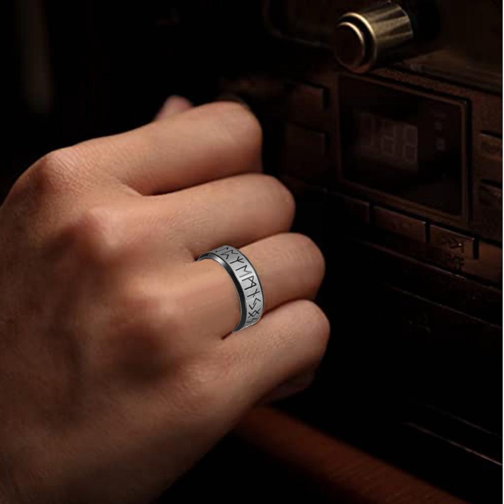 Viking Rune Ring 8mm Titanium Steel Men's Jewelry Dark Norse Pirate Style Band