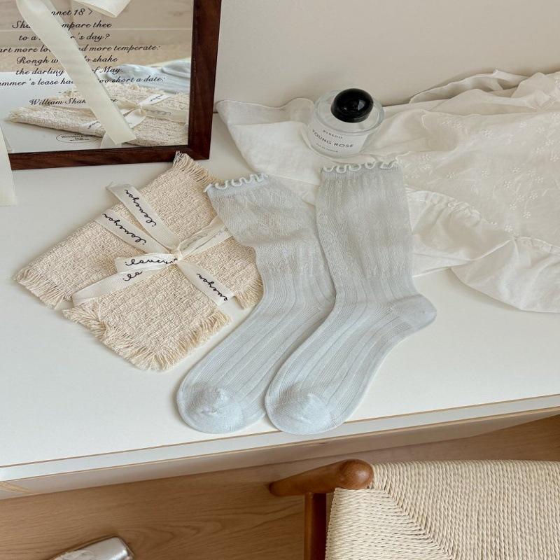 Versatile Lace Ruffle Mesh Socks - Women’s Breathable Summer Silk with Mushroom Edge Design One Size