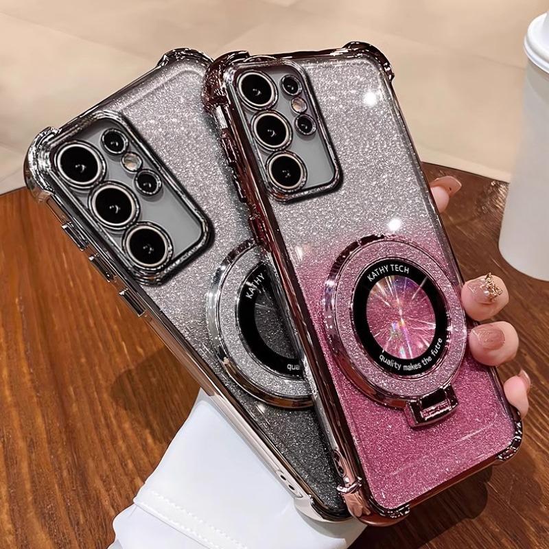 Luxury Glitter Bracket Case For Samsung S25 Ultra S24 FE S23 Plus A56 A06 A16 A36 A05 A15 A25 A35 A55 A14 A24 A34 A54 Cover