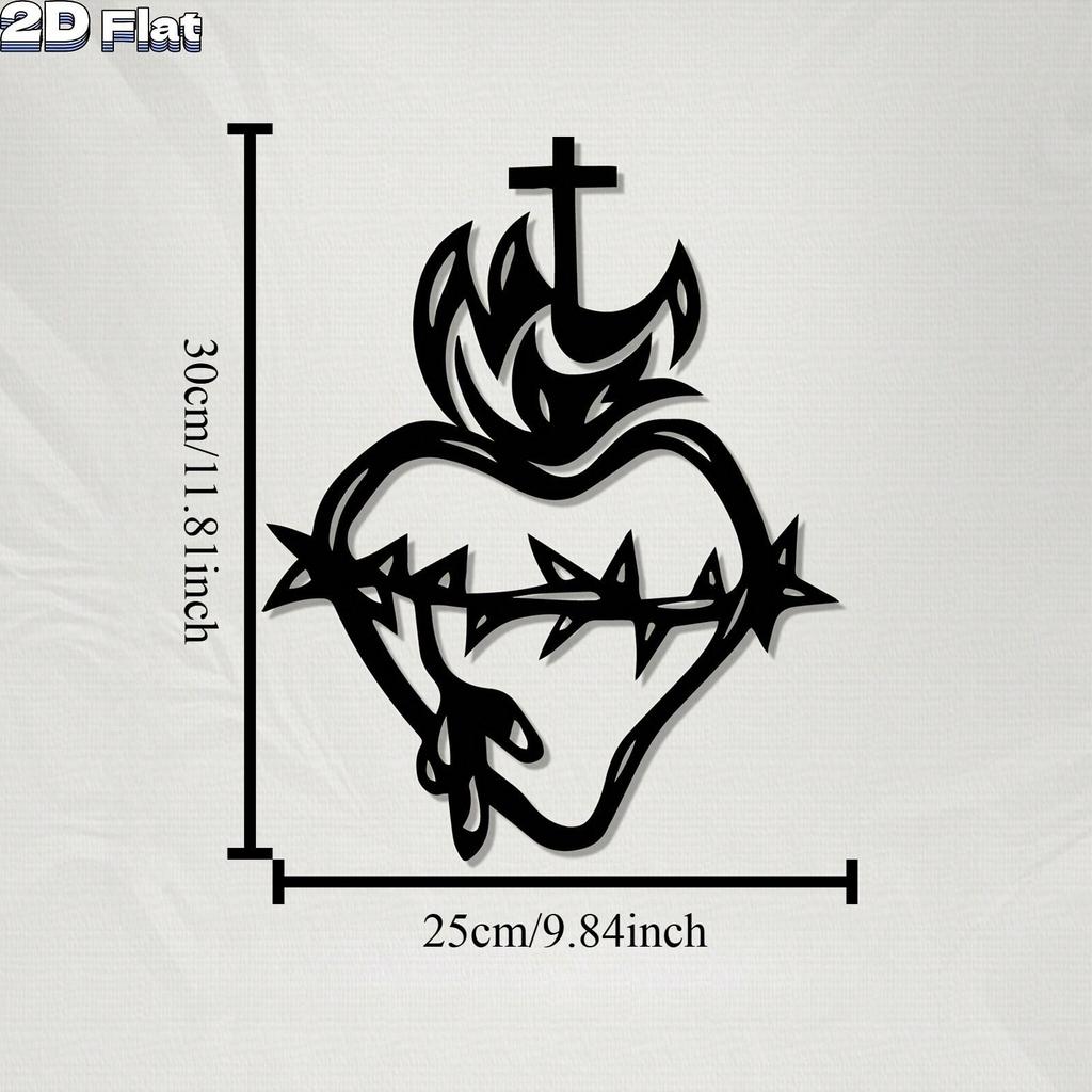 1pc Sacred Heart Metal Wall Decor, Iron Statue Mural for Home Indoor Outdoor