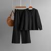 A New Autumn and Winter Knitwear Set Featuring A Hooded, Loose-buttoned Sweater and Wide-leg Pants for Women