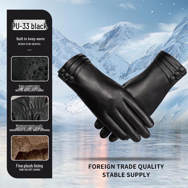 Gants pour femmes en cuir PU style nouveau avec pompon en fourrure de lapin - Chauds doublés en velours pour la conduite hivernale et le cyclisme en extérieur