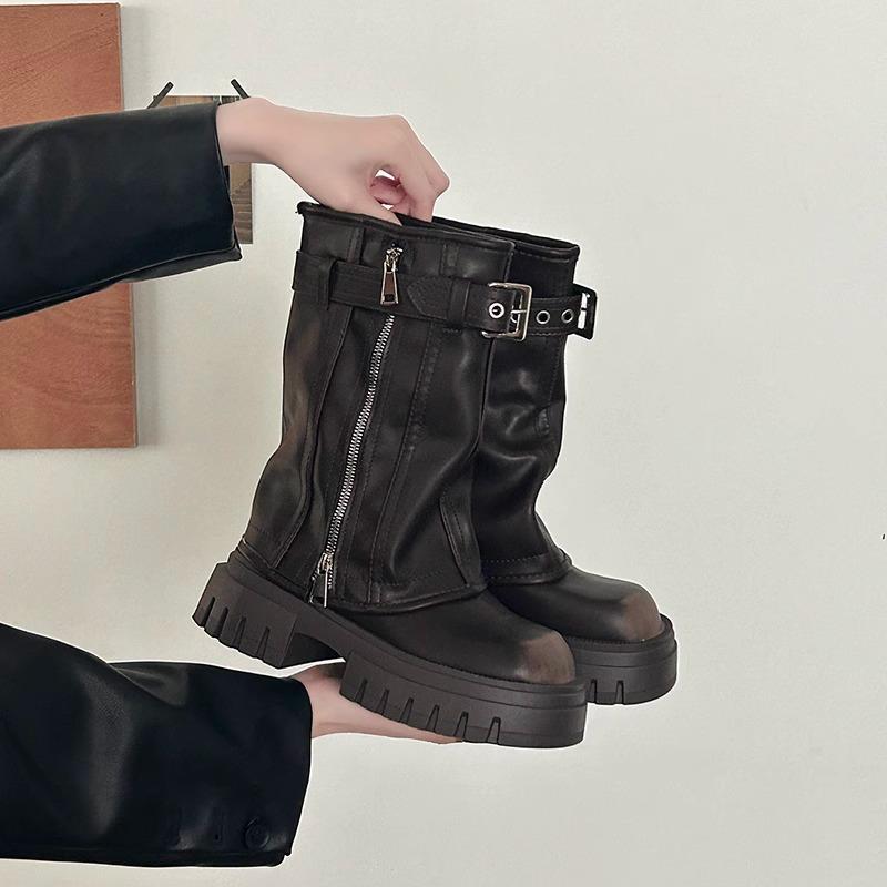 Brown platform Martin boots women's 2025 new autumn thin small British style thick heel retro short boots