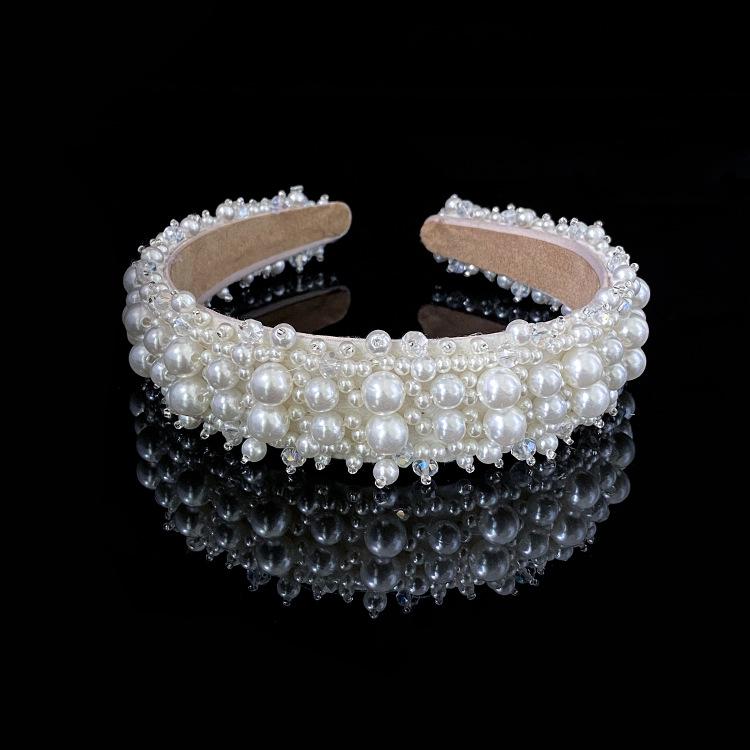 Elegant Pearl Wide Brim Bridal Headband - Versatile Wedding and Gown Accessory