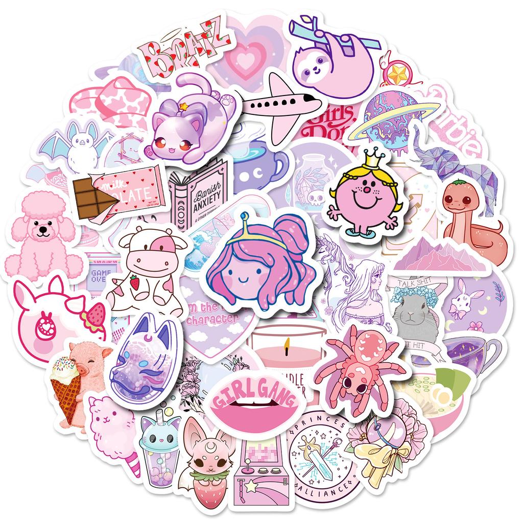 200 Color Mix And Match Pink Stickers, Cartoon Cute Pink Fresh Stickers
