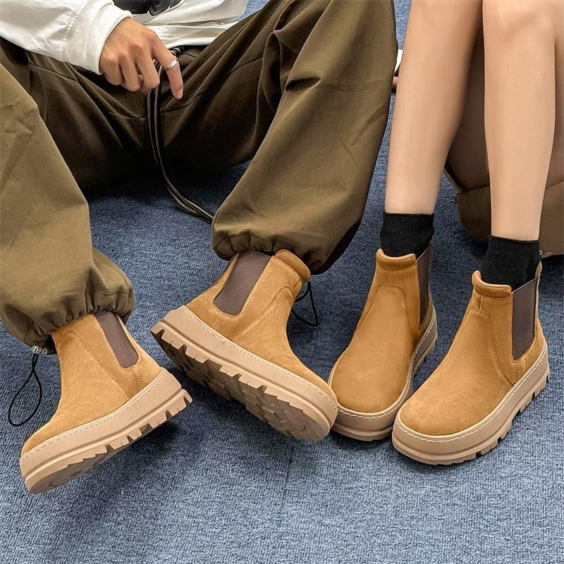3396 Chelsea boots for men and women couples autumn and winter retro leather platform Martin boots medium boots for women