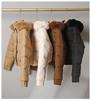 Women's Short Cotton Jacket with Warm Velvet, Fluffy Hood, Big Fur Collar, Petite Winter Outerwear, 2025 Trendy Style.