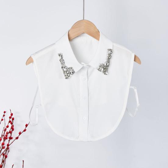 Yousheng Women Rhinestone Fake Collar Detachable Chiffon Dickey False Collar with Adjustable Straps Half-Length Fake Shirts Collar for Festive Party