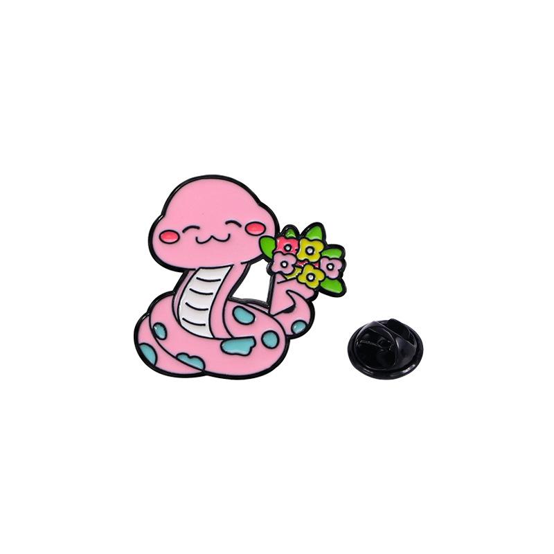 2025 Chinese Style Zodiac Snake Brooch God of Wealth Pink Little Snake Zinc Alloy Badge for Clothes Backpack Decoration Accessory