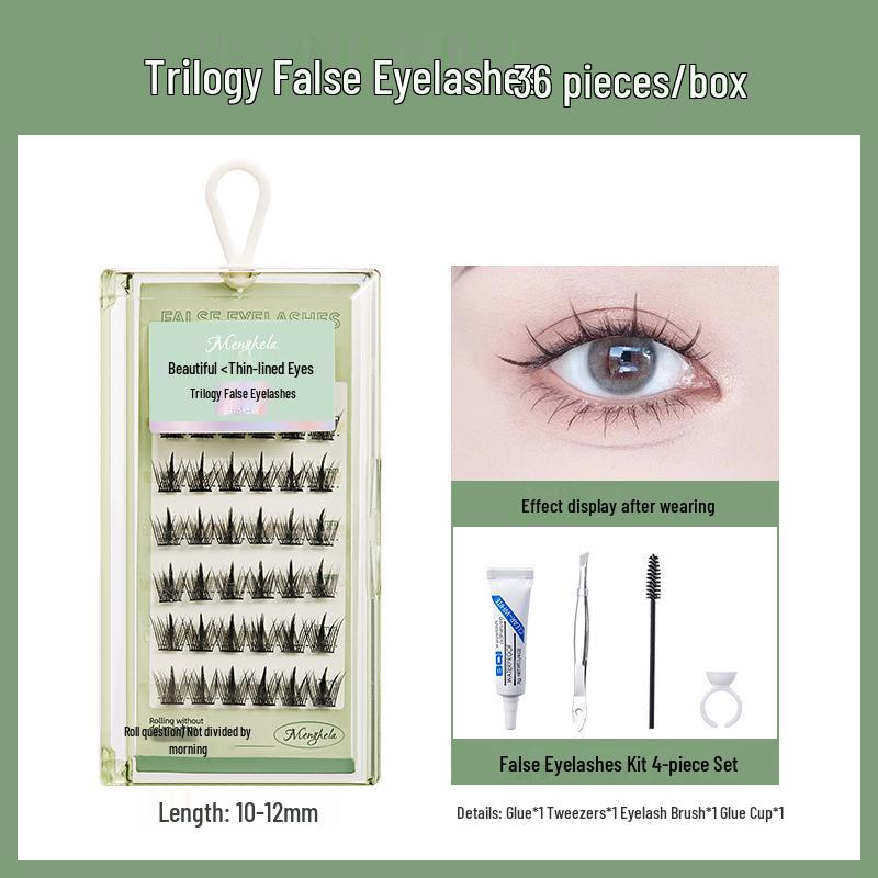 Menghela Big Eye Natural Curled False Lashes - Thin Stem Single Cluster for Lengthening