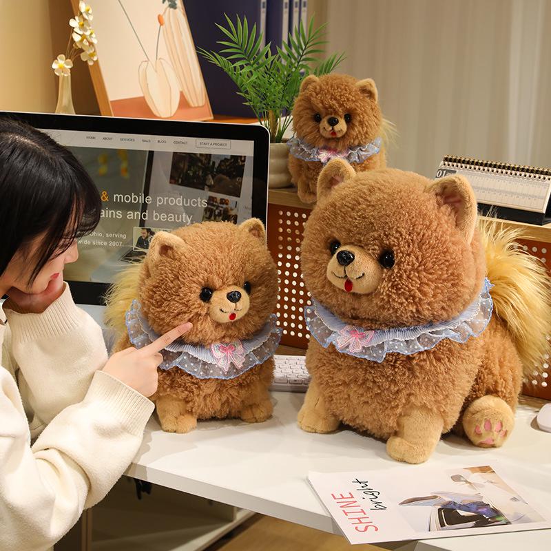 Jucărie de pluș adorabilă Pomeranian - Păpușă cățeluș umplută pentru cadou de ziua de naștere sau decorațiune pentru fete