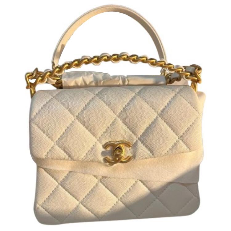 

Chanel Міні Сумка з золотою пряжкою CC, ромбоподібна прострочка, шкіра ягняти, верхня ручка, шкіряний ланцюжок, клапан, жіноча сумка через плече/кросбоді, біла Box(Basic Set+Box) білий