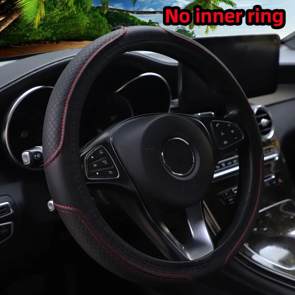 Artificial Leather Three-dimensional Embossed-car Without Inner Ring Steering Wheel Cover Auto Parts for 14.5-15 Inches