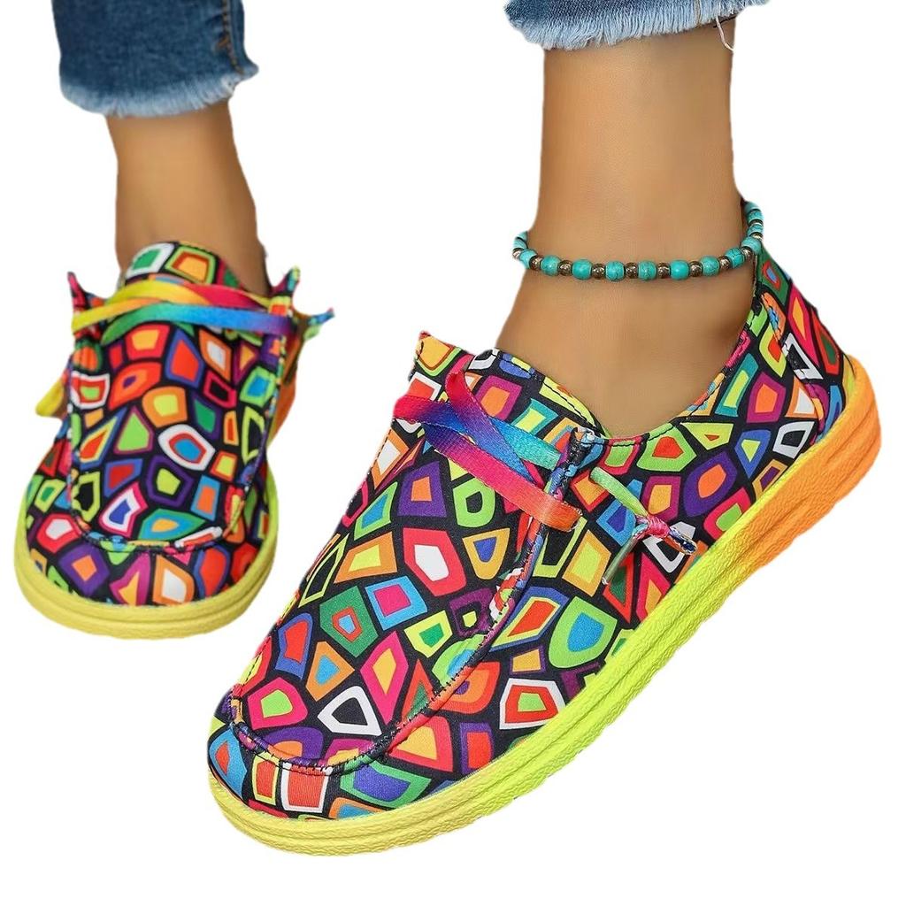 Lace-up color low-top single shoes women's ethnic style graffiti lazy canvas flat-soled single shoes
