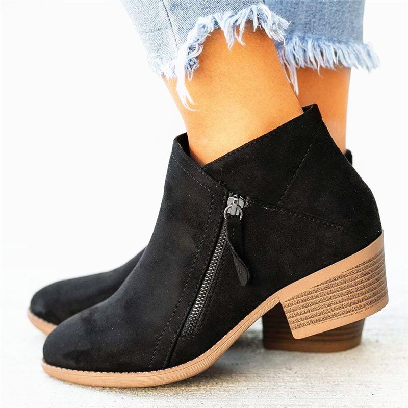 Gyh Women Side Zipper Boots Fashion Suede Low Heel Shoes Women Short Boots Square Heels Casual Ankle Boots Plus Size Botas Mujer
