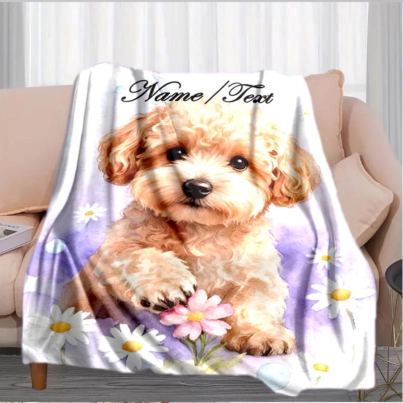 1PC Custom Name Poodle Puppy Daisies outdooor Flannel blankets Throw Blanket All-Season Throw Gift Bedspread for Couch, Bed, Camping Holiday Birthday