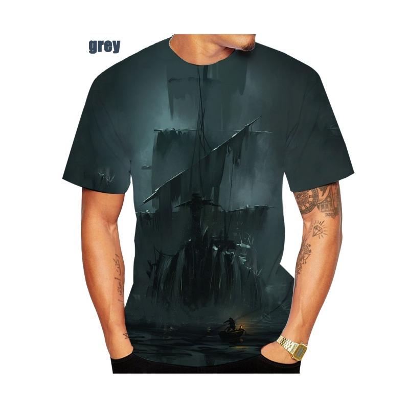 Summer Hot Sale Fashion Personality Funny Short Sleeved Pirate Ship Men's 3D Printed T-shirt Casual Street Shirt