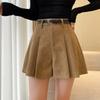 Casual All-match Versatile Corduroy Pleated Skirt Trousers for Women Autumn Winter High-Waisted Slimming Shorts Simple Versatile A-Line Trousers