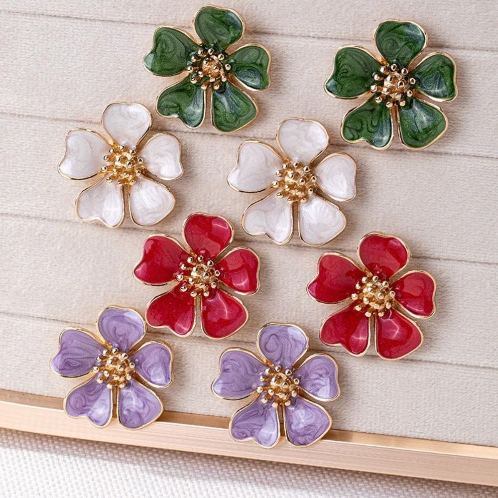 Neue Vintage-Stil Blumenohrringe Tropfglasur Muscheltextur Zarte Ohrringe Boho Chic Handgefertigte Blütenblatt-Ohrringe Tägliches Tragen