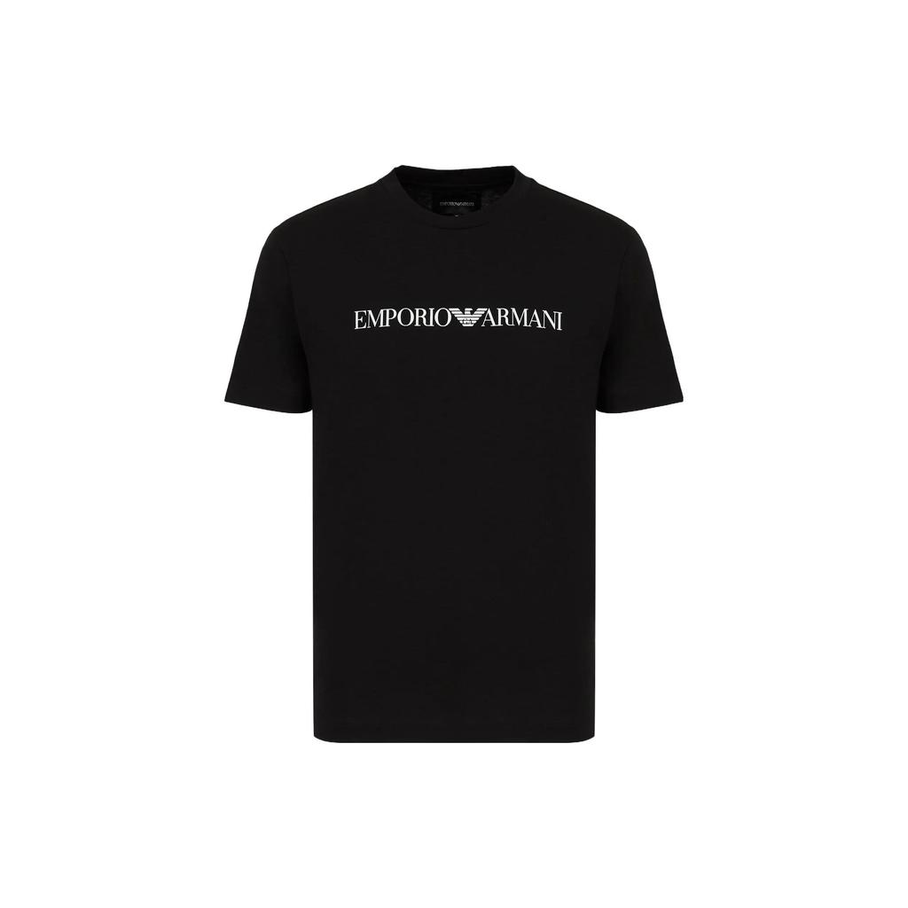 Emporio Armani Letter Print Straight Crew Neck Short Sleeve T Shirt Men Black 8N1TN51J-PZZ1-0021