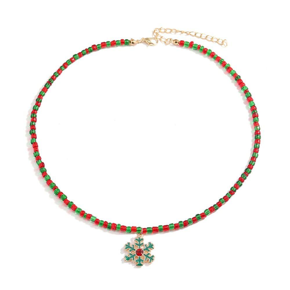 Santa Rice Beaded Chain Clavicle Chain Cartoon Pendant Choker All-match Christmas Necklace  Women