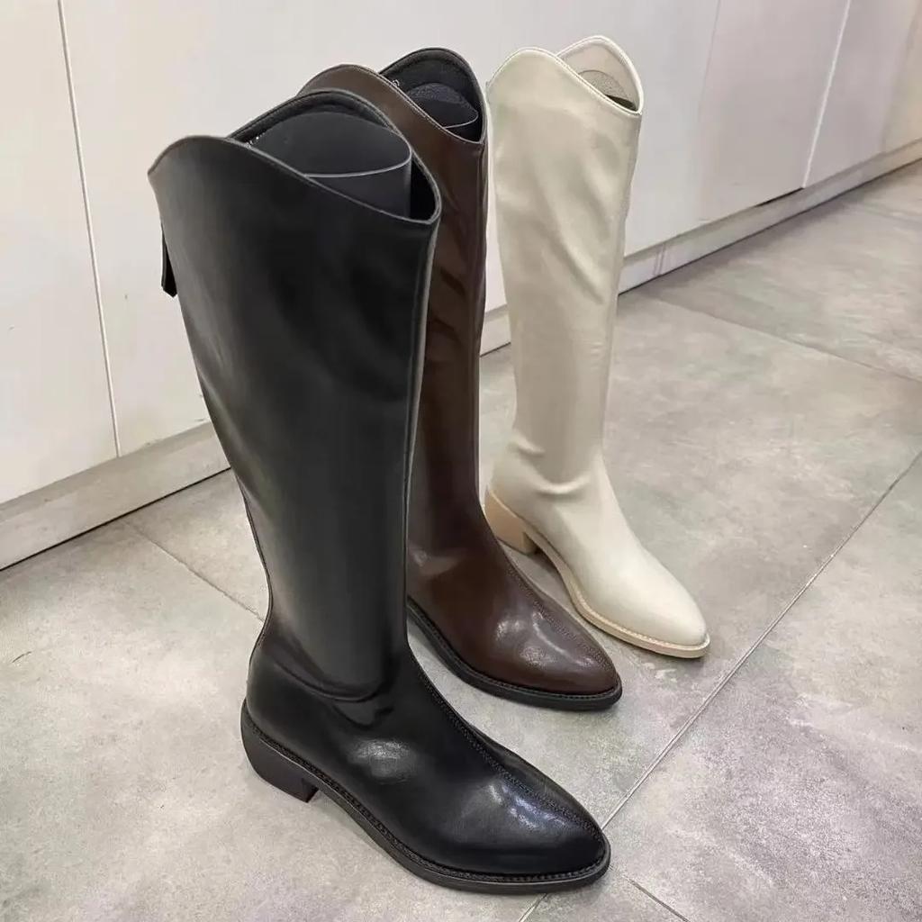 Fashion Ladies Knee High Shaft Shoes Large Size Warm Winter 2025 Pointed Toe Work Women's Long Boots Quality Chic and Elegant Pu Y2k Hot