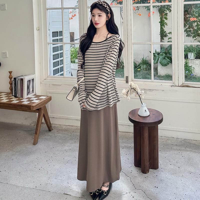 

2026 Spring Casual Striped Sun Protection Long-Sleeve Shirt + Maternity Suspender Dress 2XL